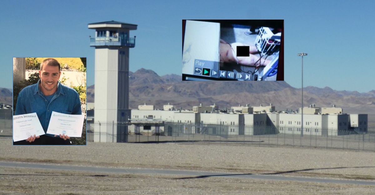 Christian Doran Walker, inset, was declared dead on April 15, 2023, in a Nevada prison. (Inset photos of victim from the family's lawyer; Prison photo from State of Nevada Department of Corrections)