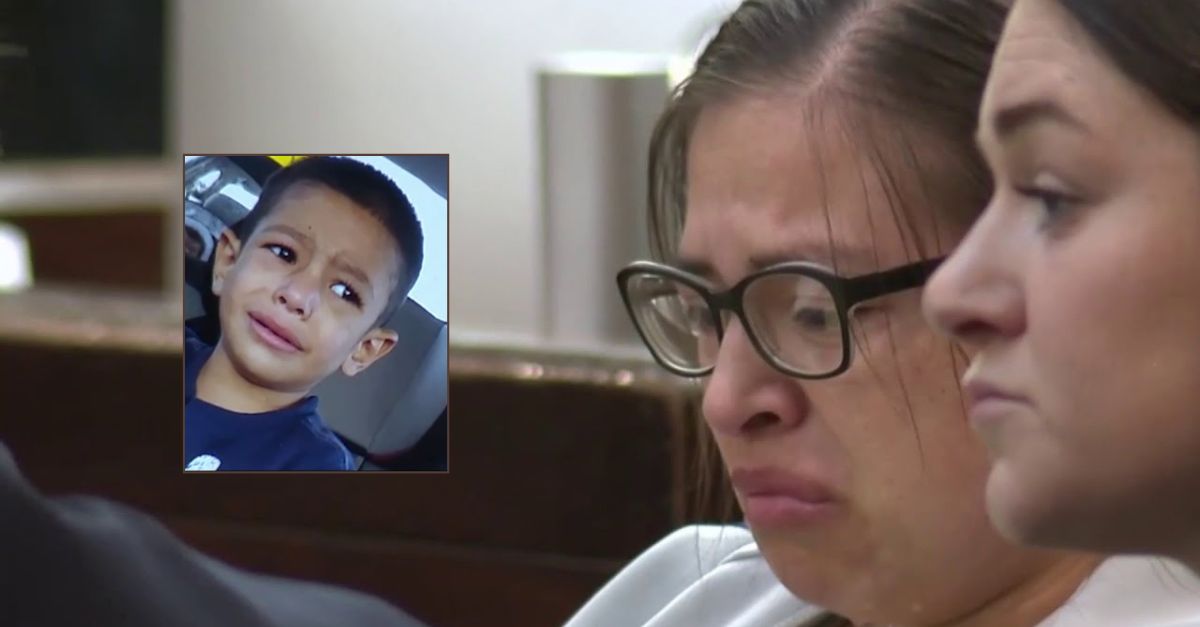 Miranda Cásarez, seen in the courtroom, was sentenced in the starvation death of her stepson, Benjamin "Benji" Cervera Jr., inset. (Courtroom and victim screenshots from KSAT 12/YouTube)