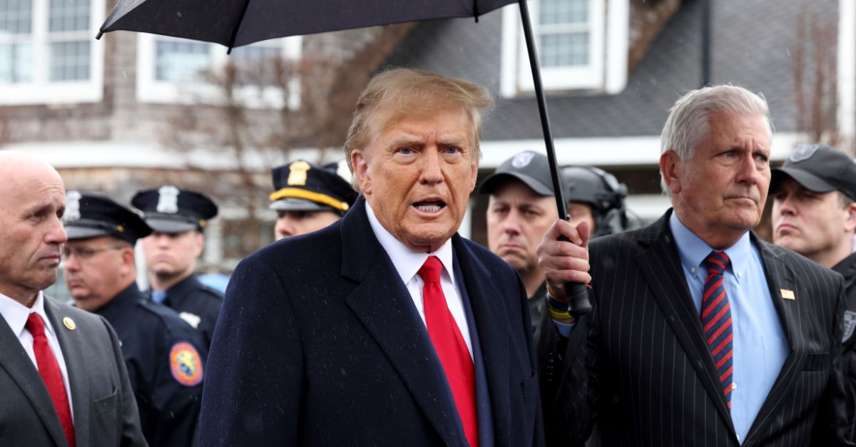 Former U.S. President Donald Trump speaks to the media after attending the wake of slain NYPD Officer Jonathan Diller at the Massapequa Funeral Home on March 28, 2024 in Massapequa, New York. Credit: hoo-me.com/MediaPunch /IPX