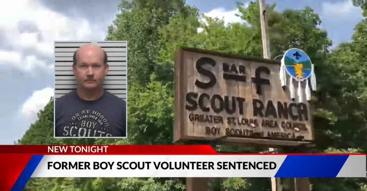 David Lee Nelson was sentenced for hiding cameras in Boy Scout camp bathrooms in Missouri. (Camp exterior screenshot from KTVI/YouTube; Mug shot from St. Francois County Sheriff's Department via KTVI/YouTube)